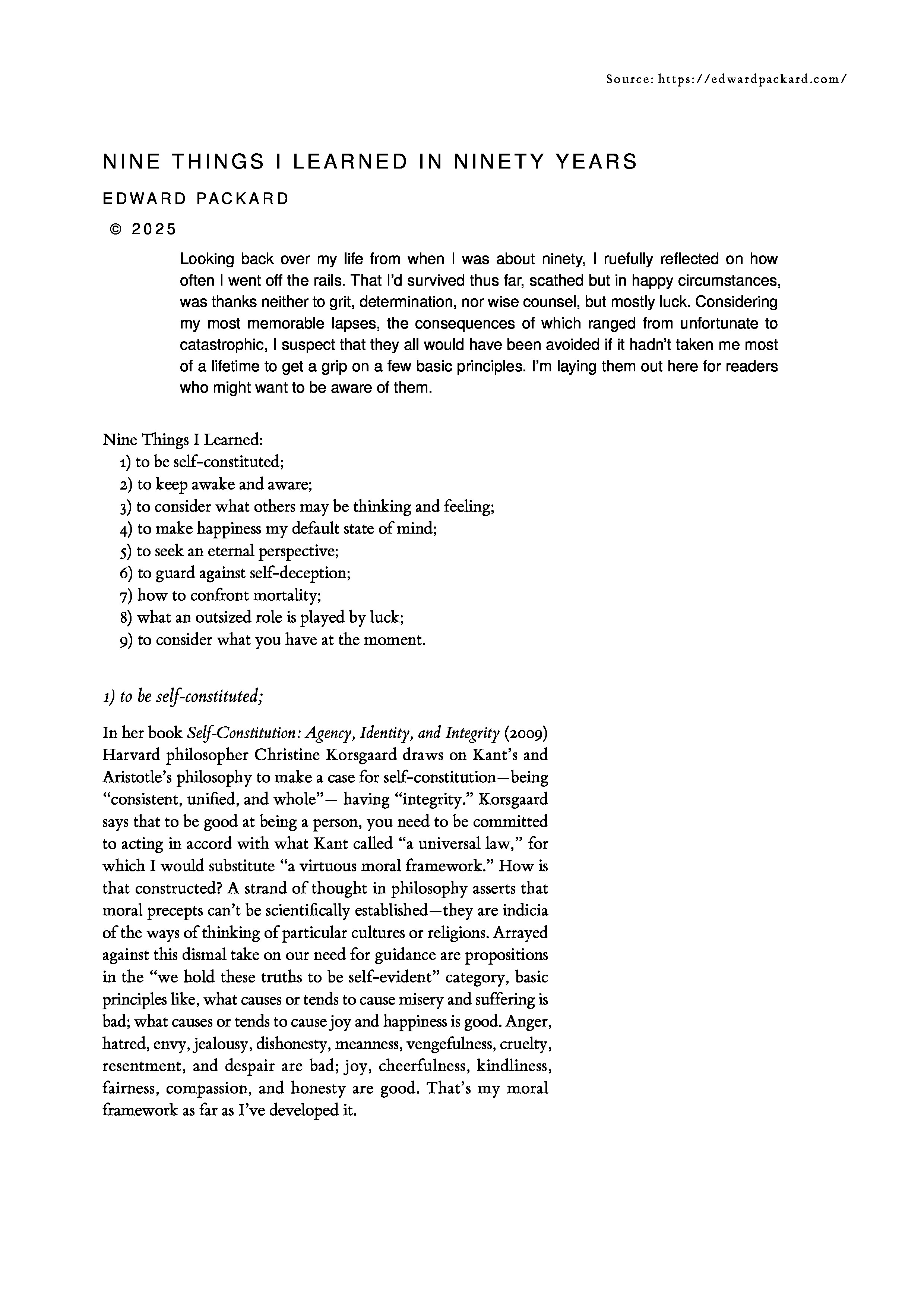 Edward Packard's "Nine Things I Learned in Ninety Years".