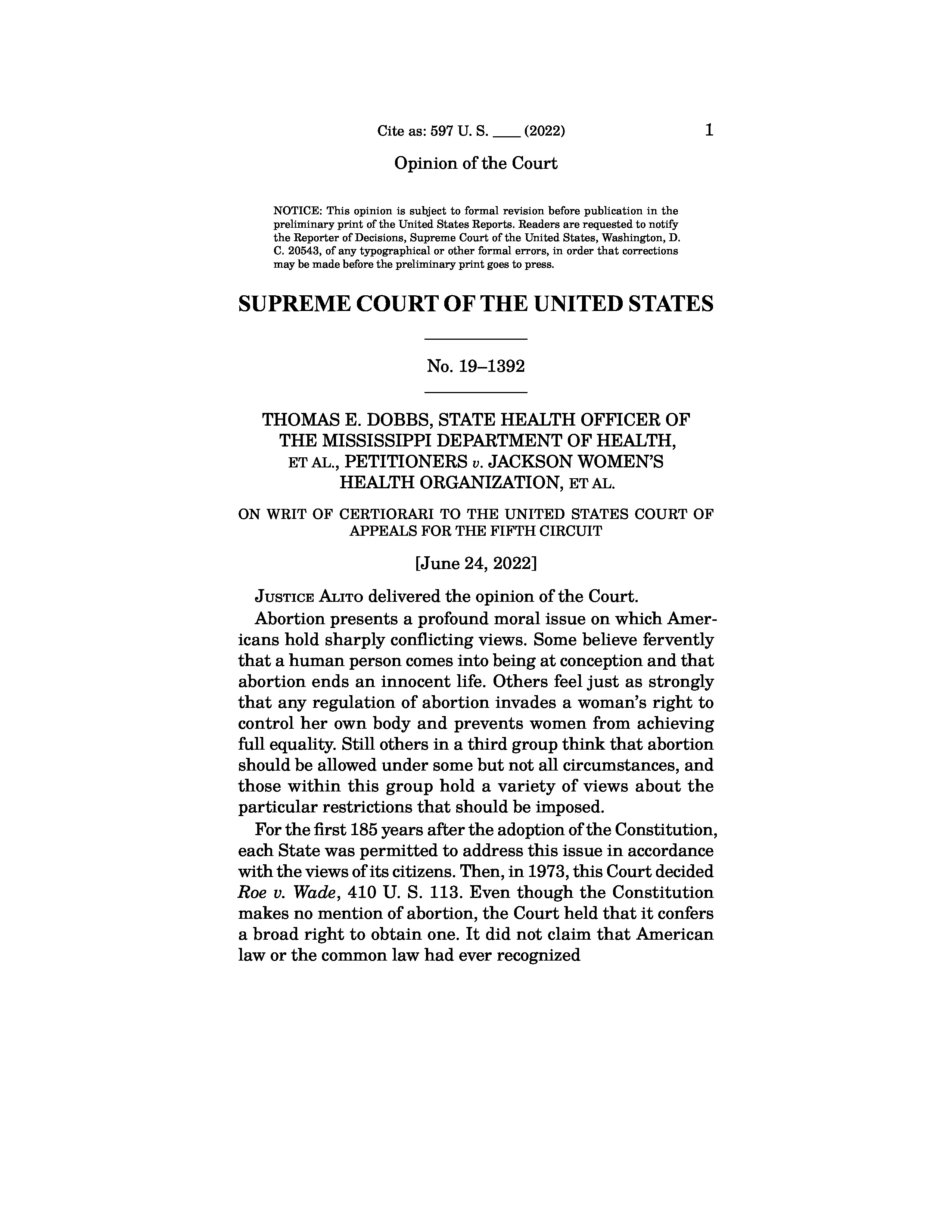 Opinion slip of the Supreme Court of the United Stated.